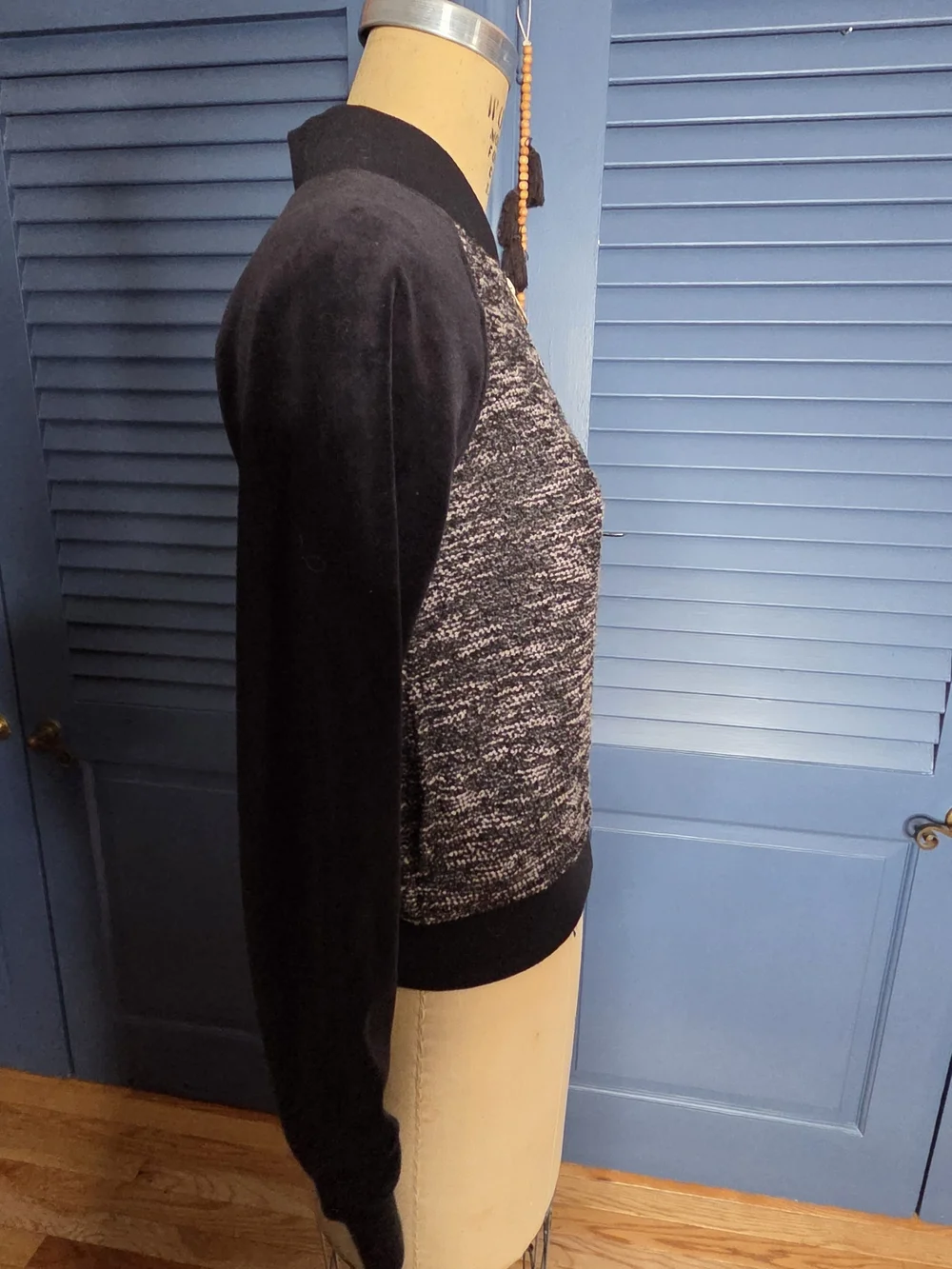 Sean John Velour Marled Bomber Jacket Track Top Black White XL Like New